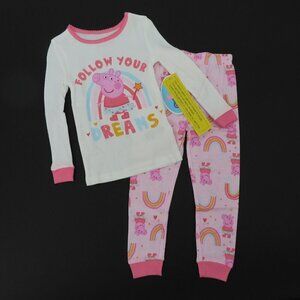Peppa Pig 3T Toddler Follow Your Dreams Pink Rainbow Pajama Shirt Pants Set NEW